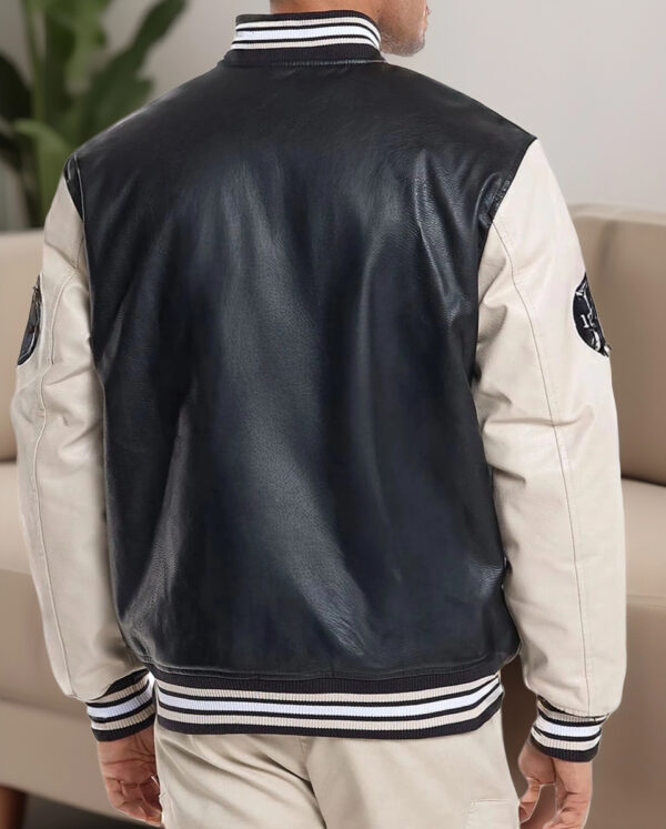 Bomber Jacket with snap button closure - Black & Cream color - Image 3