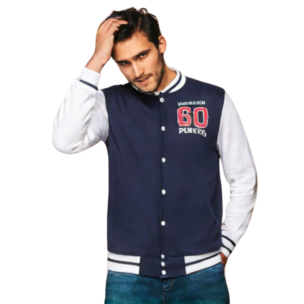 Bomber jacket adding snap button closure blue and white